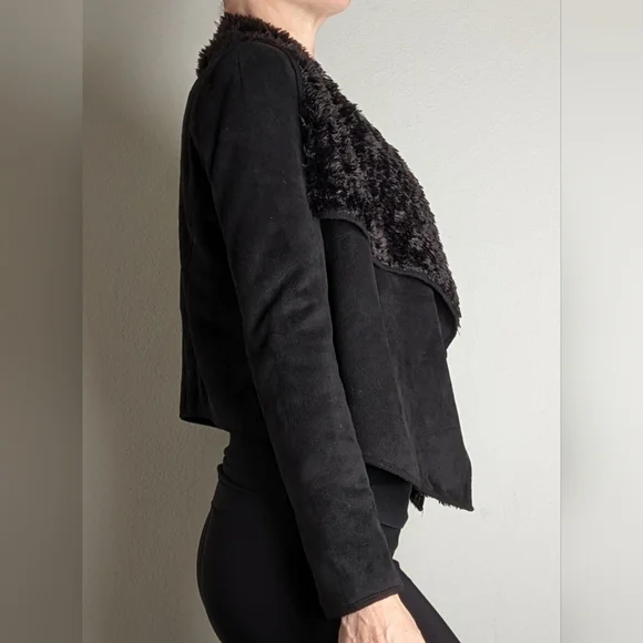 Black suede shearling cropped jacket, vintage style, Pico 1988 size S - Picture 3 of 16